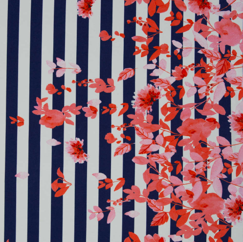 Tricot gestreept met roze bloemetjes